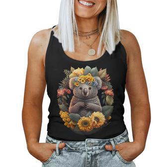 Sunflower Hippie Floral Koala Women Tank Top | Mazezy