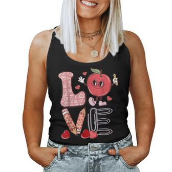 Teacher Love Retro Groovy Teachers Valentines Day Women Tank Top Basic Casual Daily Weekend Graphic - Seseable
