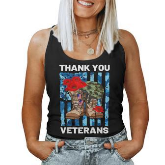 Thank You Veterans Combat Boots Poppy Flower Veteran Day V2 Women Tank Top Basic Casual Daily Weekend Graphic - Seseable