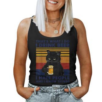 Thats What I Do I Drink Beer I Hate People Black Cat Funny Women Tank Top Basic Casual Daily Weekend Graphic - Seseable