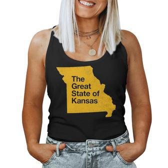The Great State Of Kansas Missouri Map Women Tank Top Basic Casual Daily Weekend Graphic - Seseable