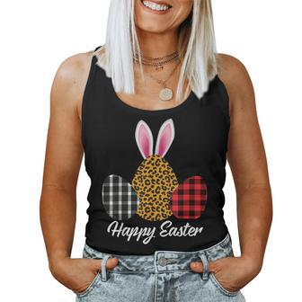 Three Leopard Plaid Eggs Easter Day Bunny Ear Easter Women Women Tank Top Basic Casual Daily Weekend Graphic - Seseable