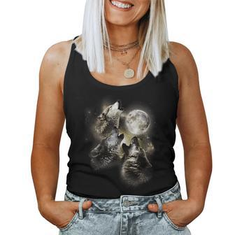 Three Wolves Howling At The Moon Vintage Wolf Lover Women Tank Top | Mazezy