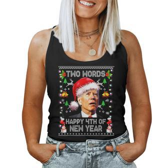 Two Words Happy 4Th Of New Year Joe Biden Christmas Sweater Women Tank Top | Mazezy