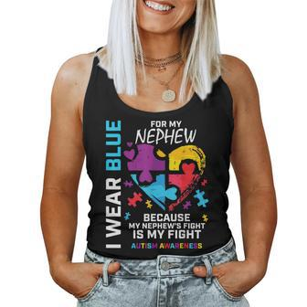 Uncle Aunt Heart I Wear Blue For My Nephew Autism Awareness Women Tank Top Basic Casual Daily Weekend Graphic - Seseable