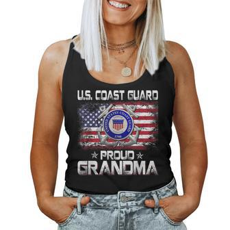 US Coast Guard Proud Grandma With American Flag Gifts Women Tank Top Basic Casual Daily Weekend Graphic - Seseable