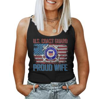US Coast Guard Proud Wife With American Flag Gift Veteran Women Tank Top Basic Casual Daily Weekend Graphic - Seseable
