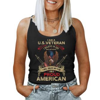 Us Veteran Believe In God Country Flag Proud American Women Tank Top | Mazezy