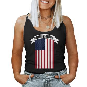 Uss Mississippi Bb-41 Battleship Ww2 Warship Veterans Day Women Tank Top Basic Casual Daily Weekend Graphic - Seseable