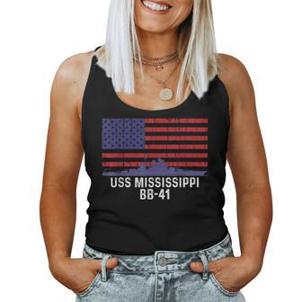 Uss Mississippi Bb41 Battleship Vintage American Flag Women Tank Top | Mazezy