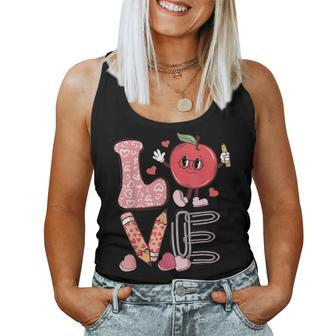 Valentine Teacher Love Retro Groovy Valentines Day Teachers Women Tank Top Basic Casual Daily Weekend Graphic - Seseable