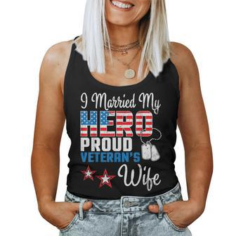 Veteran Day Husband I Married My Hero Proud Veterans Wife Women Tank Top Basic Casual Daily Weekend Graphic - Seseable