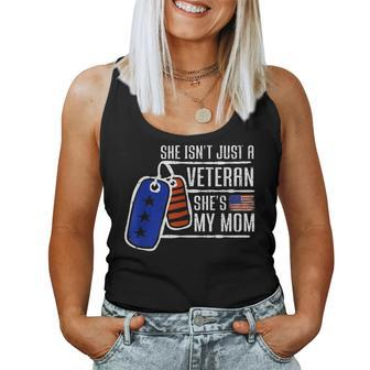 Veteran Shes My Mom | Usa Flag Proud American Veteran Mom Women Tank Top Basic Casual Daily Weekend Graphic - Seseable