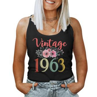 Vintage 1963 Floral Funny 60Th Birthday Awesome Since 1963 Women Tank Top Basic Casual Daily Weekend Graphic - Seseable