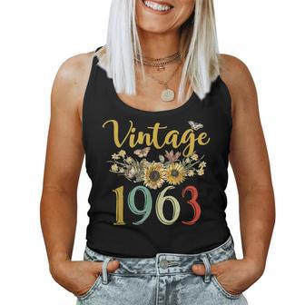 Vintage 1963 Sunflower 60Th Birthday Awesome Since 1963 Women Tank Top Basic Casual Daily Weekend Graphic - Seseable