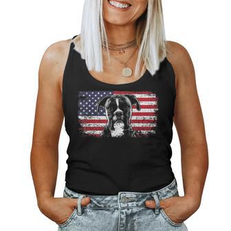 Vintage American Flag Boxer Dog Lover Dad Mom Women Tank Top | Mazezy