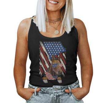 Vintage American Flag Horse Dad Mom Horse Lover 4Th Of July Women Tank Top | Mazezy