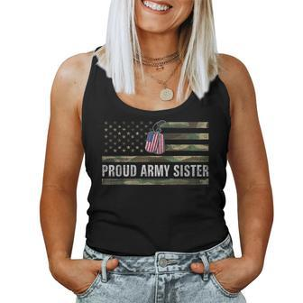 Vintage American Flag Proud Army Sister Veteran Day Gift Women Tank Top Basic Casual Daily Weekend Graphic - Seseable