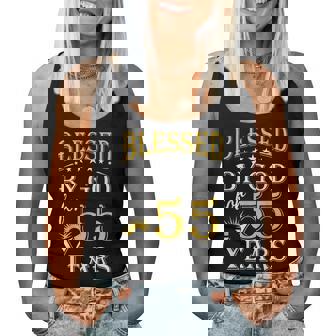 Vintage Blessed By God For 55 Years Happy 55Th Birthday Women Tank Top Basic Casual Daily Weekend Graphic - Seseable