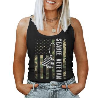 Vintage Camo Seabee Veteran American Flag Veteran Women Tank Top | Mazezy