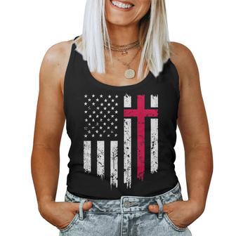 Vintage Distressed Usa Flag Cross Christian Faith Gift Women Tank Top Basic Casual Daily Weekend Graphic | Seseable UK