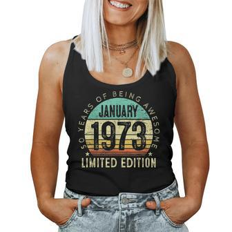Vintage January 1973 Retro 50 Years Old Gifts 50Th Birthday Women Tank Top Basic Casual Daily Weekend Graphic - Seseable