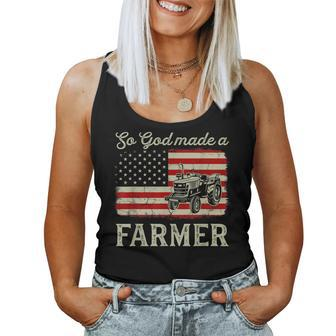 Vintage Old American Flag Patriotic So God Made A Farmer Women Tank Top Basic Casual Daily Weekend Graphic - Seseable