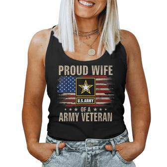 Vintage Proud Wife Of A Army Veteran With American Flag Women Tank Top Basic Casual Daily Weekend Graphic - Seseable