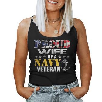 Vintage Proud Wife Of A Navy For Veteran Gift Women Tank Top Basic Casual Daily Weekend Graphic - Seseable