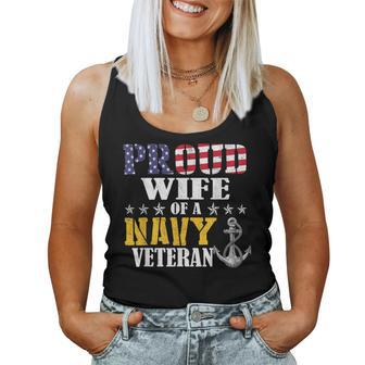 Vintage Proud Wife Of A Navy For Veteran Gifts Women Tank Top Basic Casual Daily Weekend Graphic - Seseable