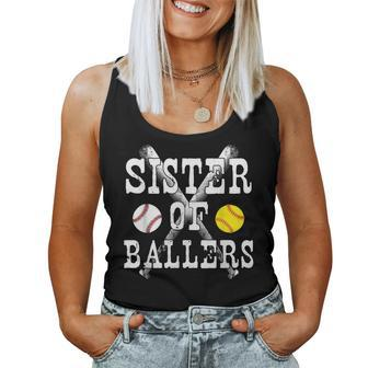Vintage Sister Of Ballers T Funny Baseball Softball Lo Women Tank Top Basic Casual Daily Weekend Graphic - Seseable