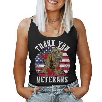 Vintage Thank You Veterans Combat Boots Flower Veterans Day Women Tank Top Basic Casual Daily Weekend Graphic - Seseable
