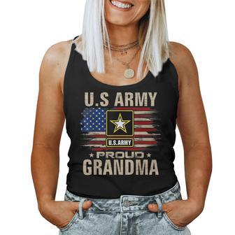 Vintage US Army Proud Grandma With American Flag Women Tank Top Basic Casual Daily Weekend Graphic - Seseable