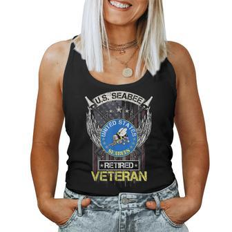 Vintage Usa American Flag Us Seabee Proud Retired Veteran Women Tank Top Basic Casual Daily Weekend Graphic - Seseable