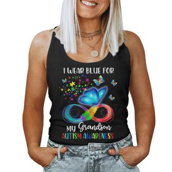 I Wear Blue For My Grandson Autism Awareness Grandpa Grandma Women Tank Top | Mazezy