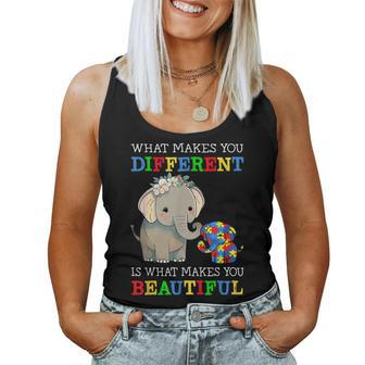 What Makes You Different Elephant Mom Autism Awareness Women Tank Top Basic Casual Daily Weekend Graphic - Thegiftio UK