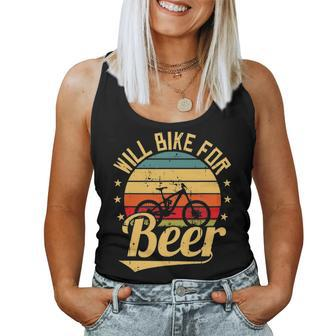 Will Bike For Beer Funny Bike Lovers Biking Vintage Women Tank Top Basic Casual Daily Weekend Graphic - Seseable