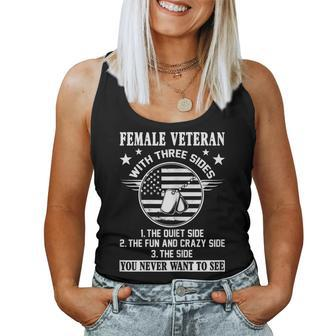 Womens 3 Sides Female Veteran Funny Us Veteran Gifts Mothers Day Women Tank Top Basic Casual Daily Weekend Graphic - Seseable
