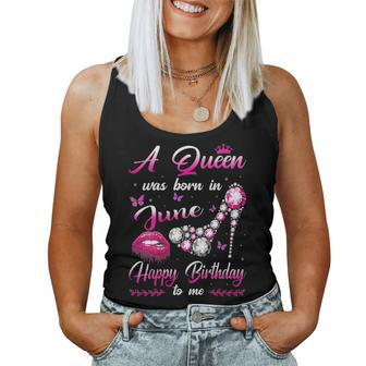 Womens A Queen Was Born In June Happy Birthday To Me Women Tank Top Basic Casual Daily Weekend Graphic - Seseable