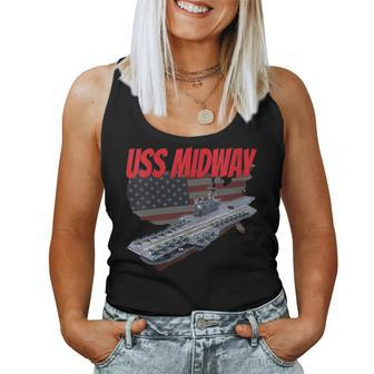 Womens Aircraft Carrier Uss Midway Usa Flag Veteran Grandpa Dad Son Women Tank Top Basic Casual Daily Weekend Graphic - Seseable