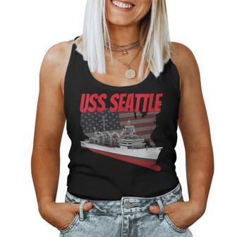 Womens American Military Ship Uss Seattle Aoe-3 Veteran Father Son Women Tank Top Basic Casual Daily Weekend Graphic - Seseable