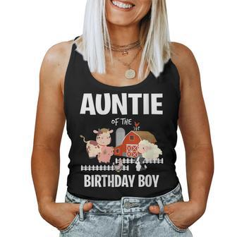 Womens Auntie Of The Birthday Boy Farm Animal Cow Pig Dog Farmer Women Tank Top Basic Casual Daily Weekend Graphic - Seseable