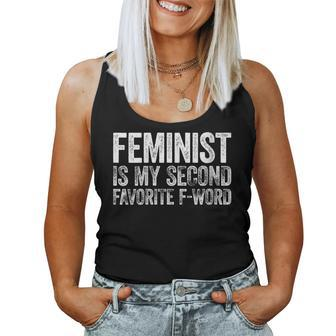 Womens Feminist Is My Second Favorite F Word Feminism Gift Women Tank Top Basic Casual Daily Weekend Graphic | Seseable CA