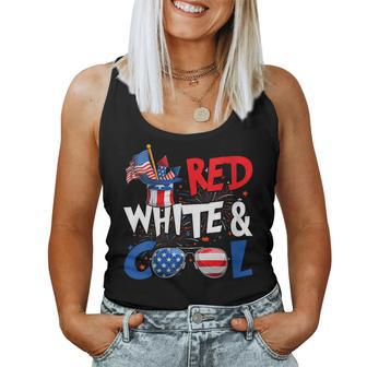 Womens Funny 4Th Of July Red White And Cool Sunglasses Usa Flag Women Tank Top Basic Casual Daily Weekend Graphic - Thegiftio UK