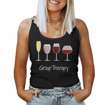 Womens Funny Womens Wine Drinking - Group Therapy Women Tank Top Basic Casual Daily Weekend Graphic | Seseable CA