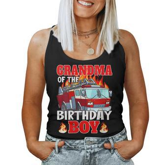 Womens Grandma Of The Birthday Boy Fire Truck Family Firefighter Women Tank Top Basic Casual Daily Weekend Graphic - Seseable