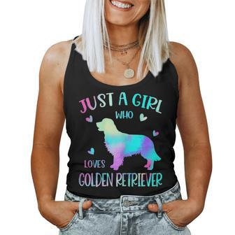 Womens Just A Girl Who Loves Golden Retriever - I Love My Dog Women Tank Top Basic Casual Daily Weekend Graphic - Seseable