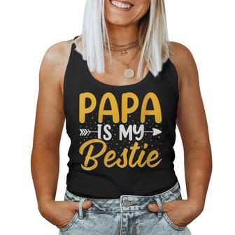 Womens Kids Papa Is My Bestie Son And Daughter Funny Fathers Day Women Tank Top Basic Casual Daily Weekend Graphic - Thegiftio UK