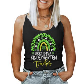 Womens Lucky To Be A Kindergarten Teacher Rainbow St Patricks Day Women Tank Top Basic Casual Daily Weekend Graphic - Seseable