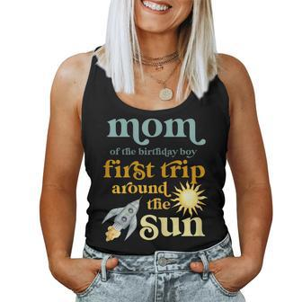 Womens Mom Outer Space 1St Birthday First Trip Around The Sun Baby Women Tank Top Basic Casual Daily Weekend Graphic - Seseable